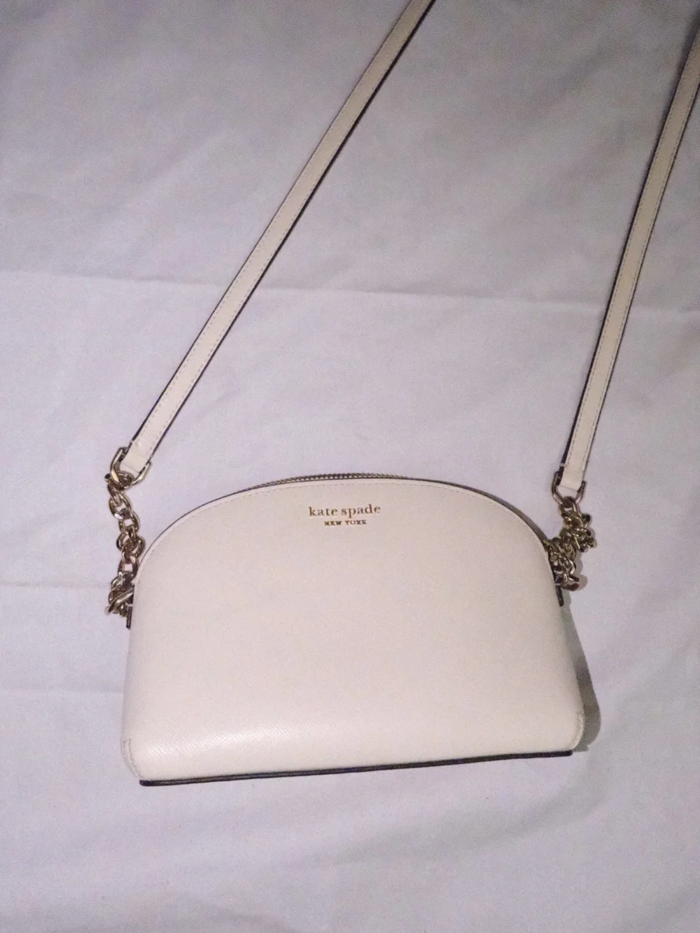 kate spade cream leather crossbody with gold chain accents